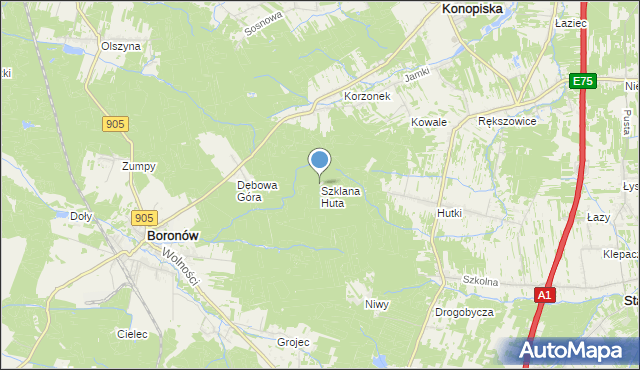 mapa Szklana Huta, Szklana Huta gmina Boronów na mapie Targeo